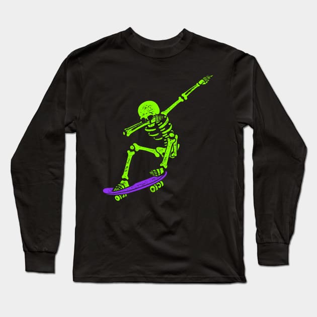 Halloween Dabbing Skeleton Dab Skate Glow Long Sleeve T-Shirt by Juandamurai